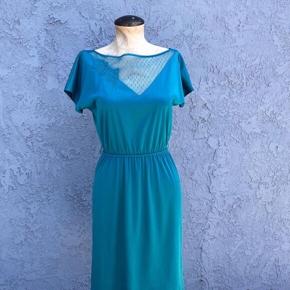 1980s Party Dress in Teal Womens small Retro Prom - Picture 1 of 6